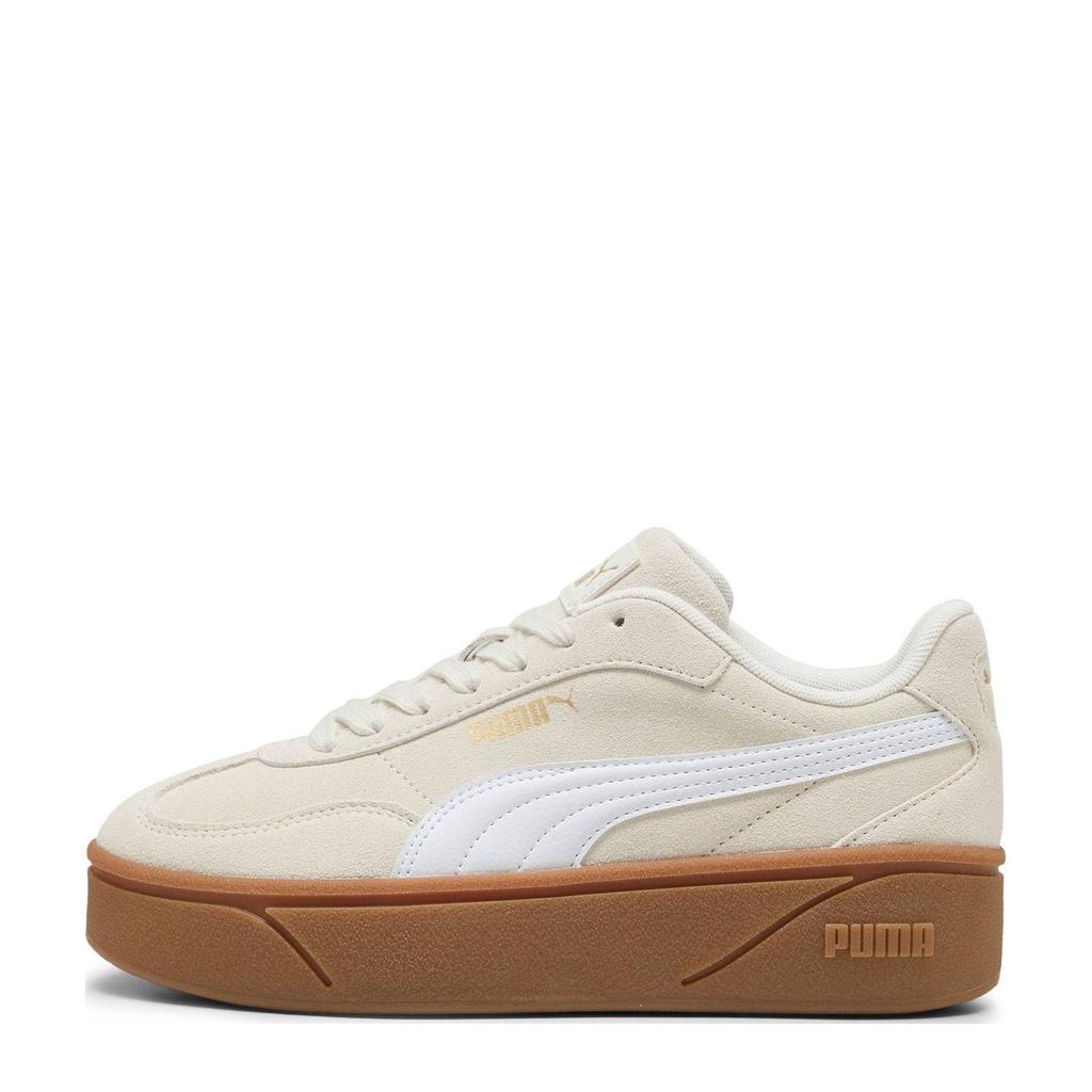 Beige en witte dames Puma Club II Era suede sneakers met veters