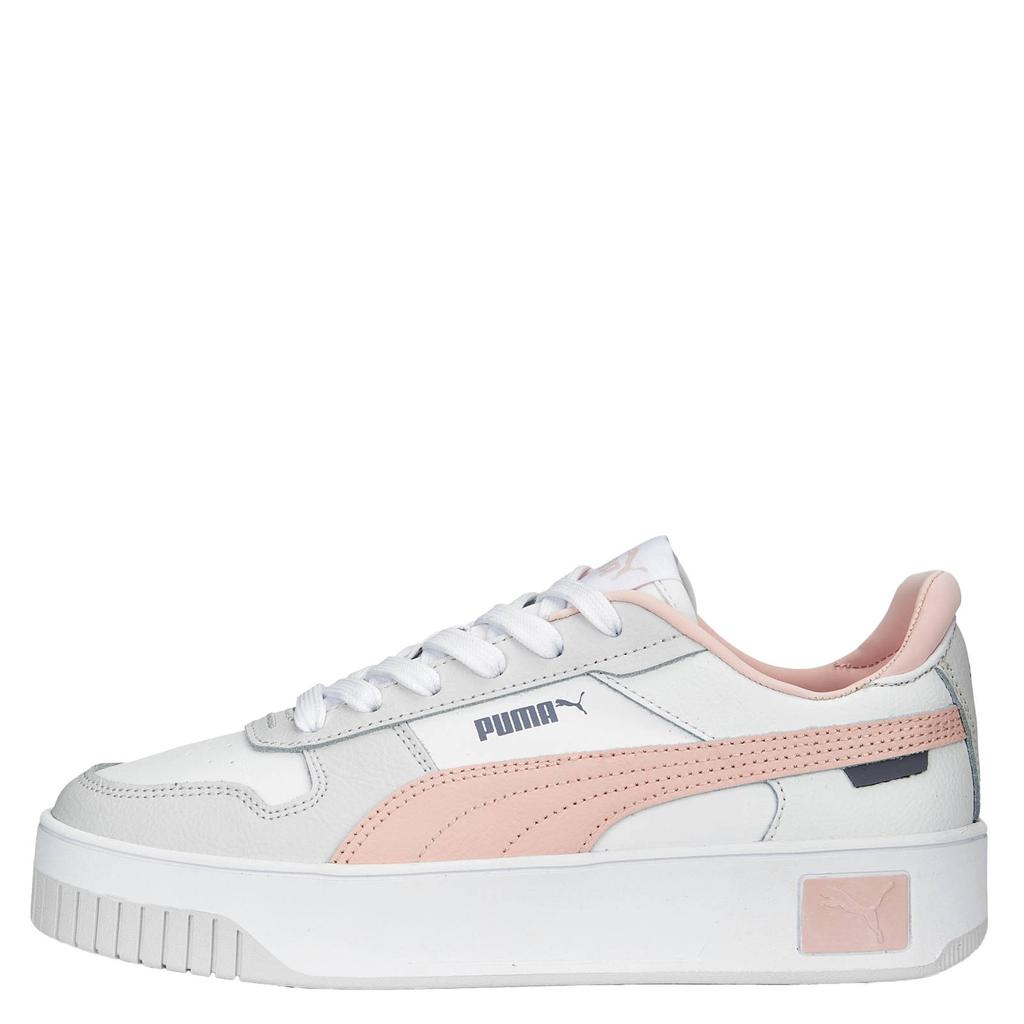 Roze en witte dames Puma Carina Street sneakers van leer met imitatieleer met veters