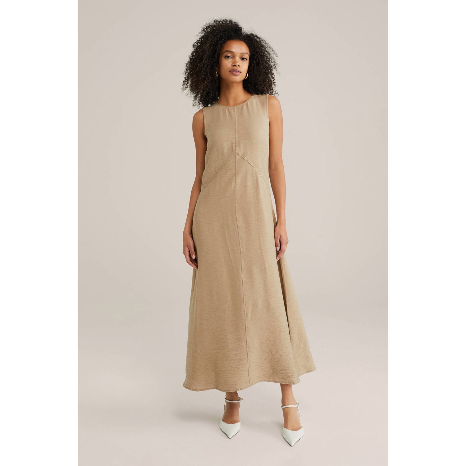 WE Fashion A-lijn jurk beige