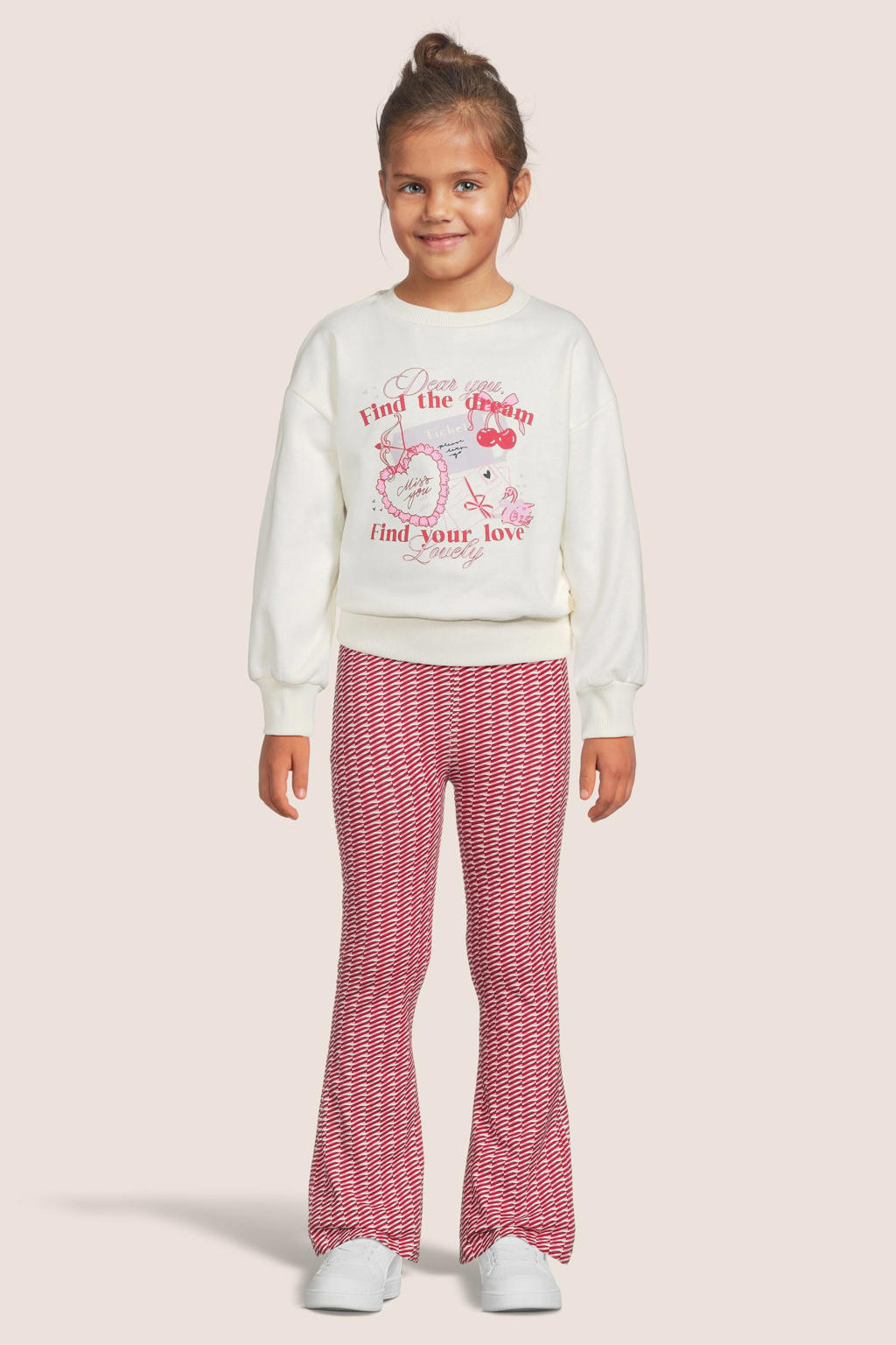 Ecru meisjes Quapi sweater van katoen met printopdruk, lange mouwen, ronde hals, drukknoopsluiting en elastische boord