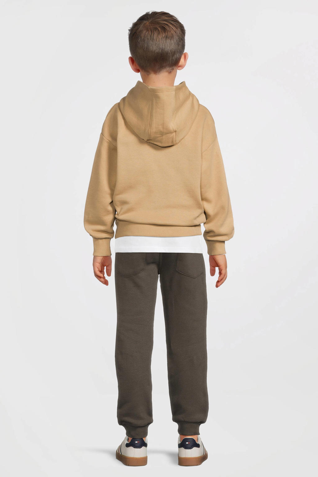 Grijze jongens Quapi regular casual broek van katoen met elastische tailleband met koord en effen