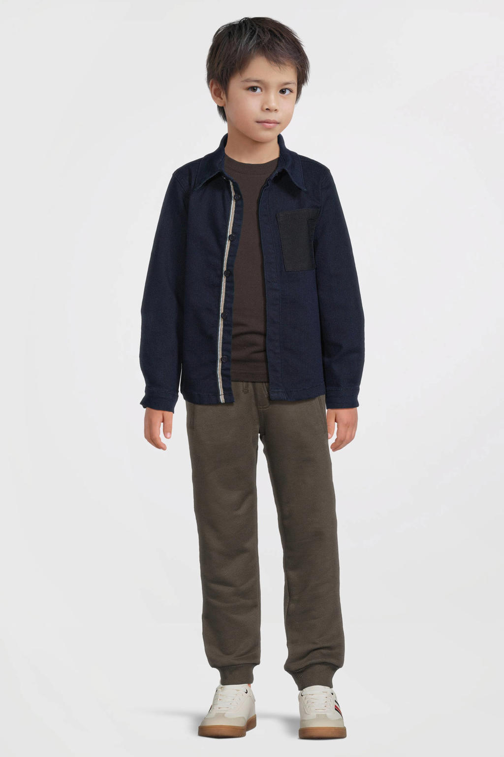 Dark blue denim jongens Quapi overhemd dark blue van stretchdenim met effen, lange mouwen, klassieke kraag en knoopsluiting
