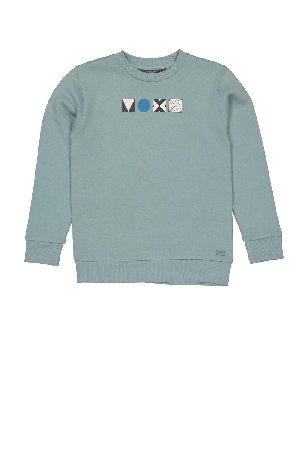 Grijsblauwe jongens Quapi sweater blauw van katoen met printopdruk, lange mouwen, ronde hals en elastische boord