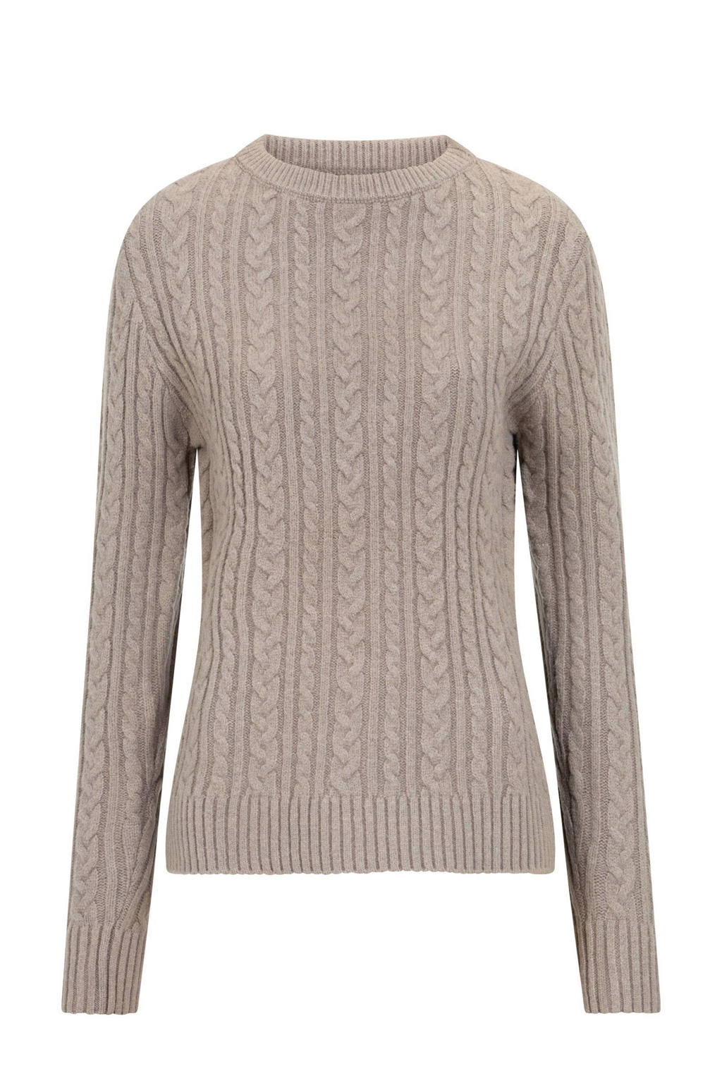 Lichtbruine dames Life-Line kabeltrui Iris van polyester met lange mouwen en ronde hals