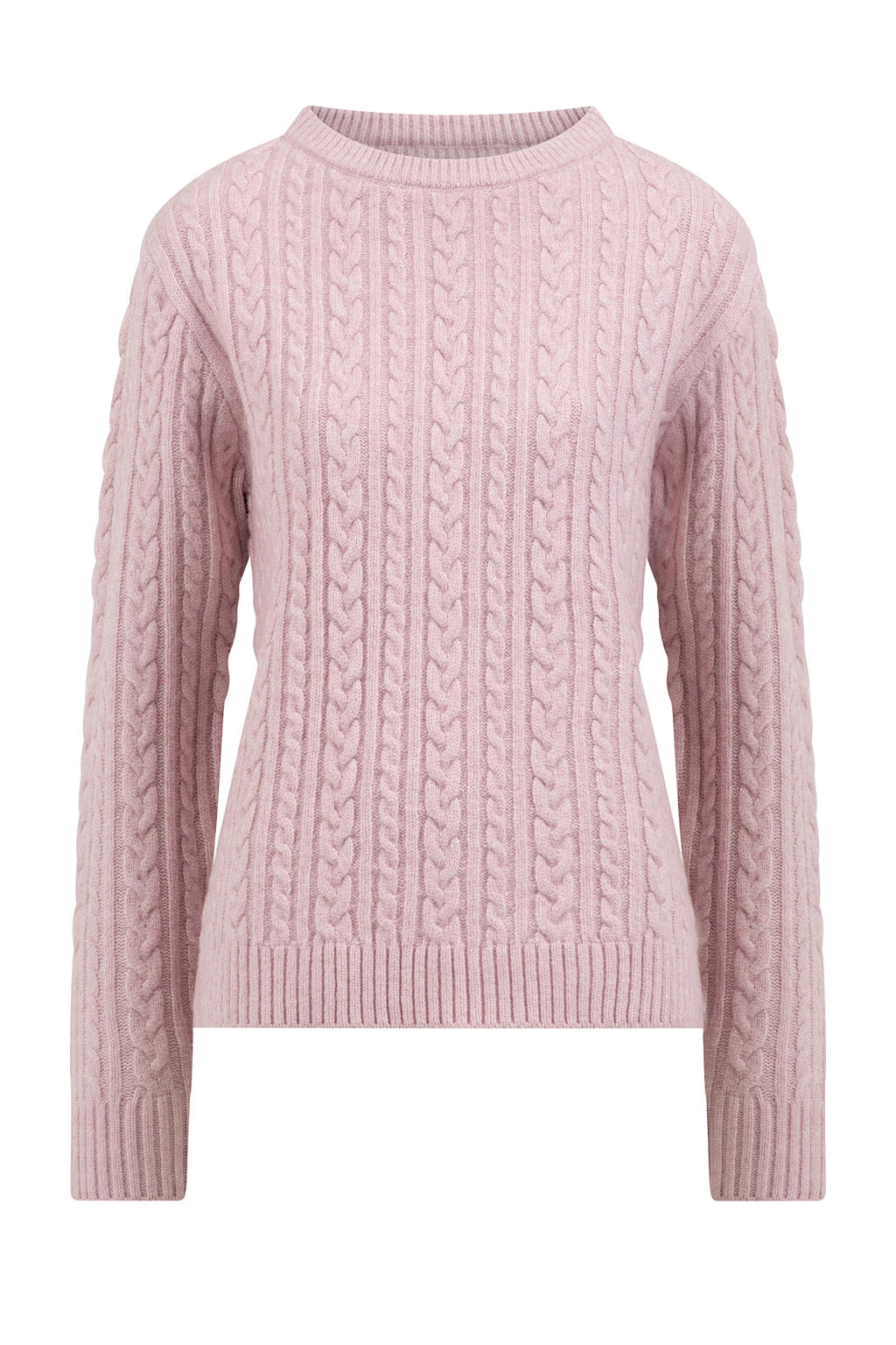 Lichtroze dames Life-Line kabeltrui Iris van polyester met lange mouwen en ronde hals