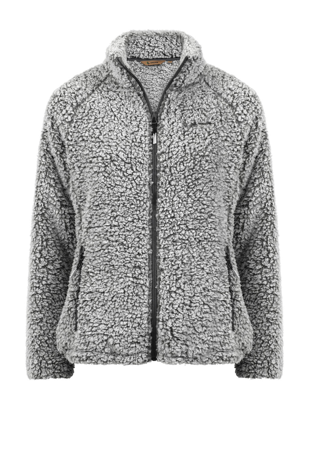 Grijs melange dames Life-Line teddy fleece vest Roxy melange met lange mouwen, opstaande kraag en ritssluiting