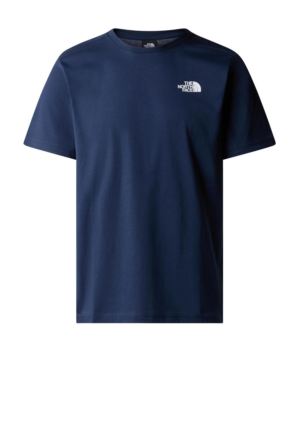Donkerblauwe heren The North Face T-shirt Box NSE van katoen met backprint, korte mouwen en ronde hals
