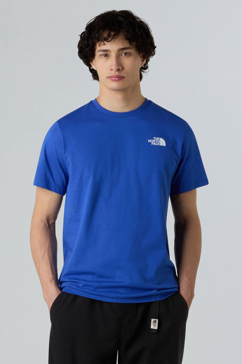 Blauwe heren The North Face T-shirt Box NSE van katoen met backprint, korte mouwen en ronde hals