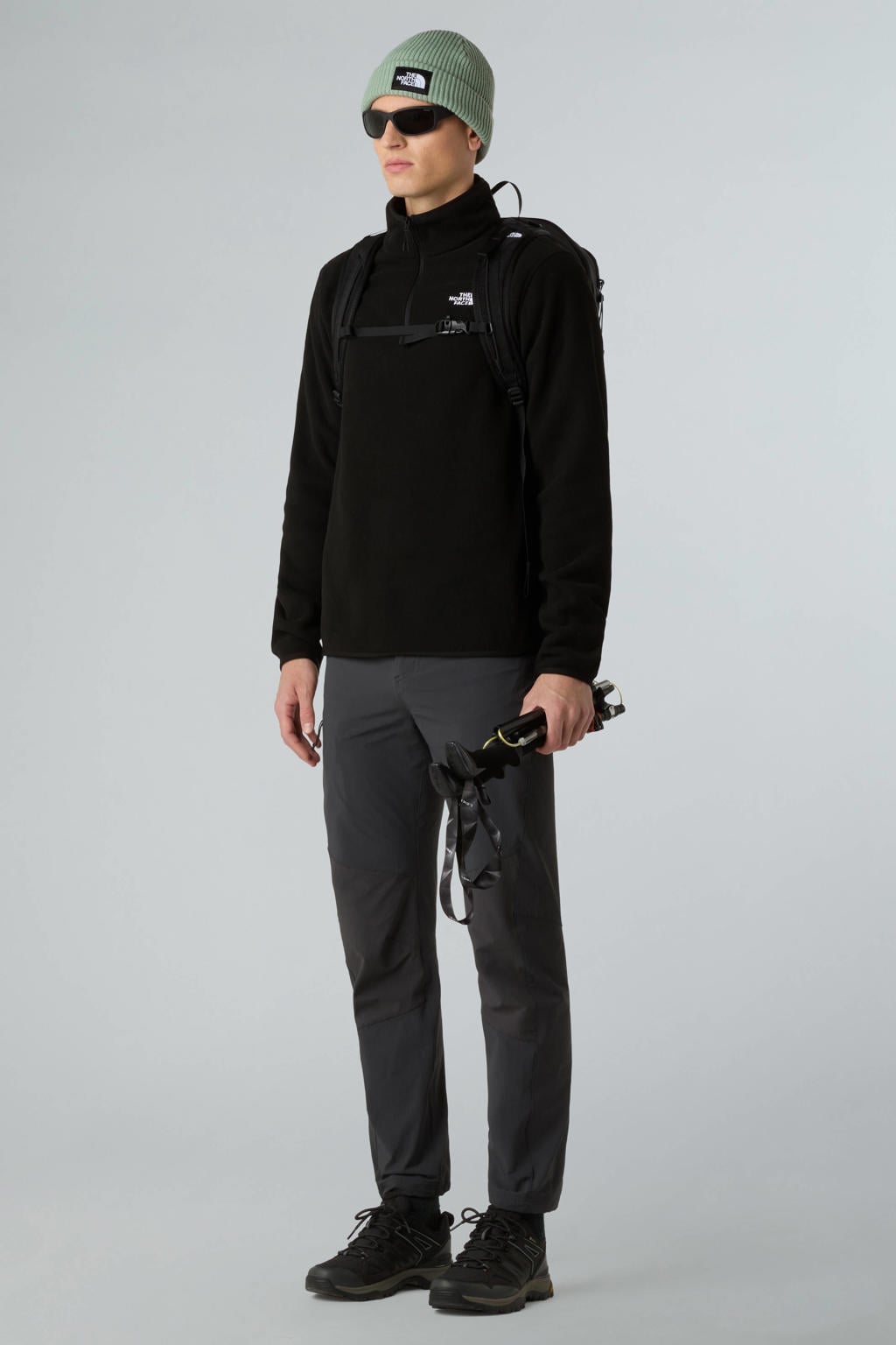 Zwarte heren The North Face fleece sweater Glacier van polyester met effen, lange mouwen, opstaande kraag en halve rits