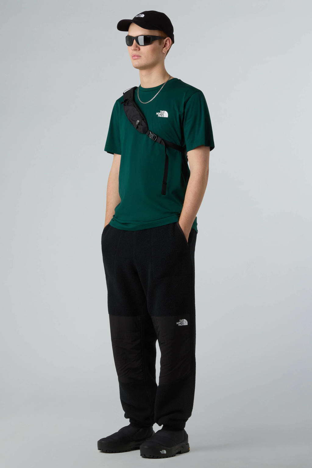Donkergroene heren The North Face T-shirt Simple Dome van katoen met logo dessin, korte mouwen en ronde hals