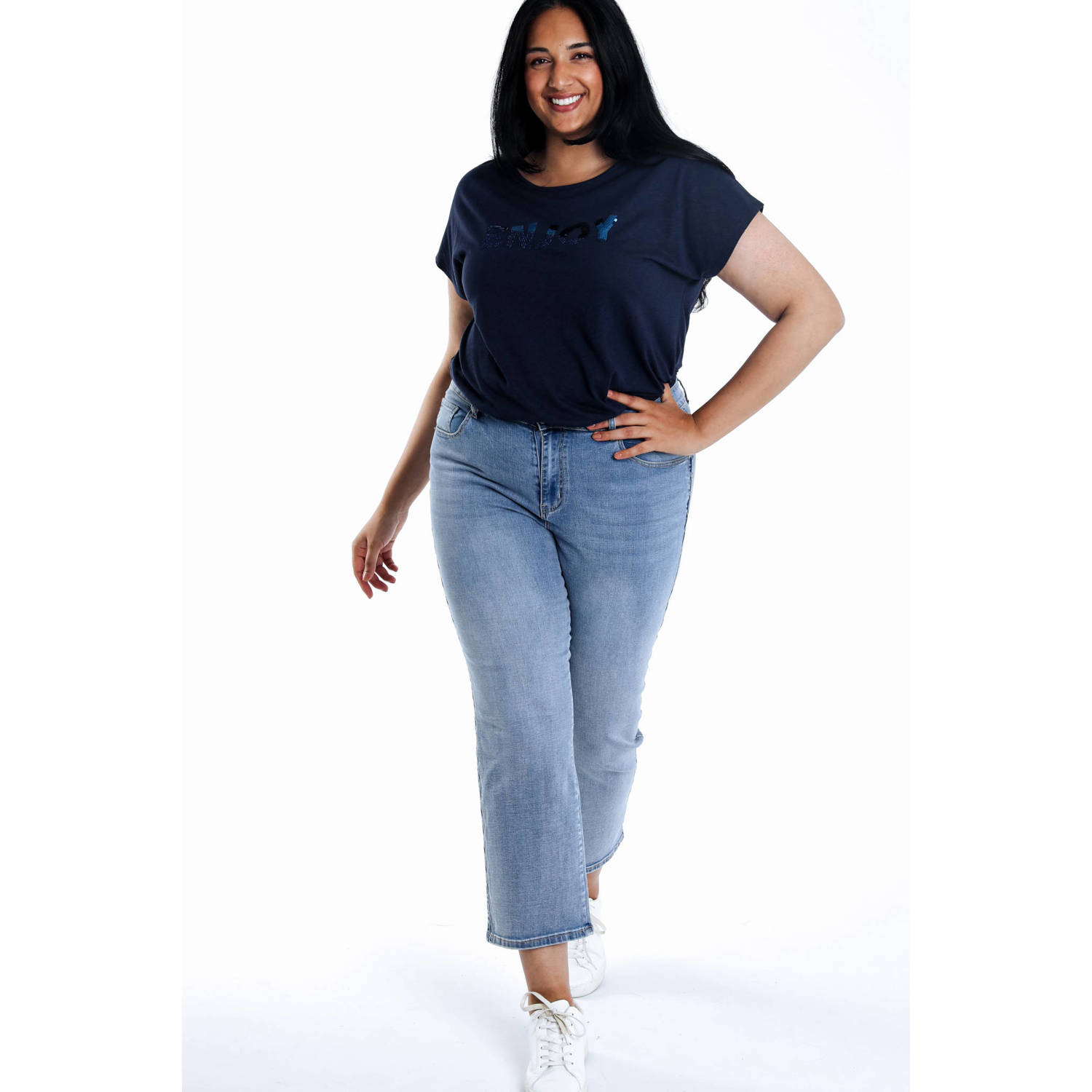 Paprika high waist straight leg jeans medium blue denim