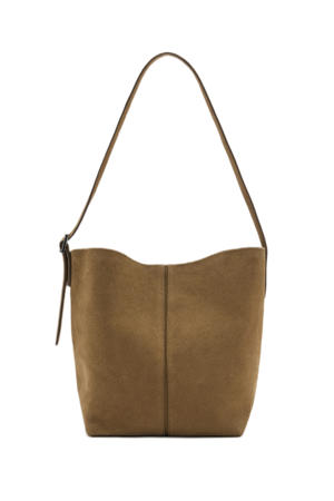  suede schoudertas taupe