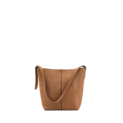 Mango suede schoudertas bruin afbeelding