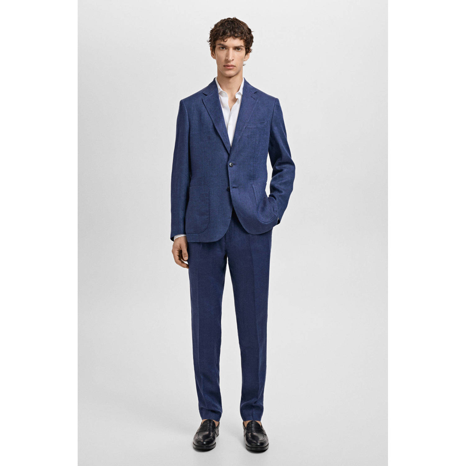 Mango Man linnen colbert donkerblauw
