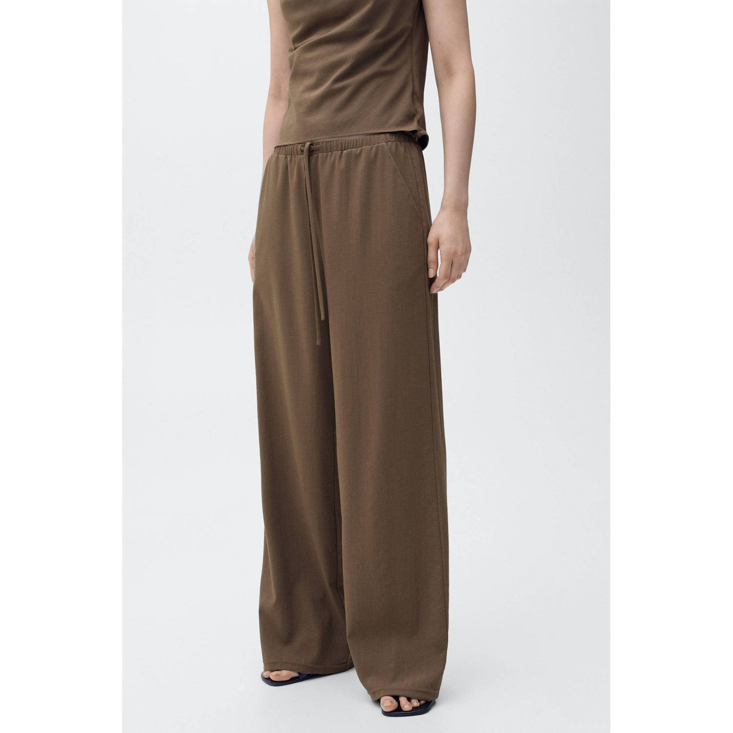 Mango wide leg regular waist broek bruin