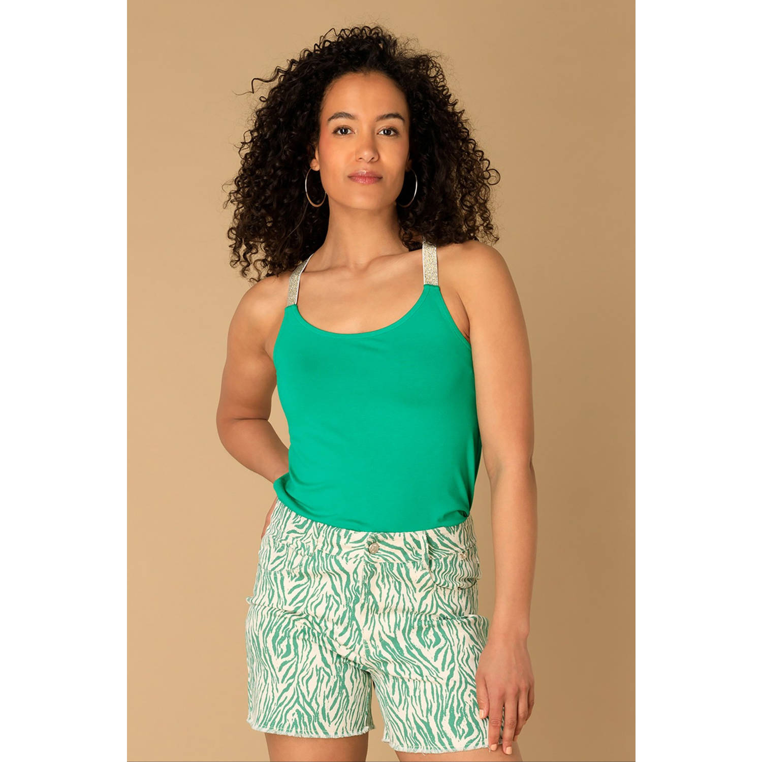 Ivy Beau mouwloze top groen met glitter
