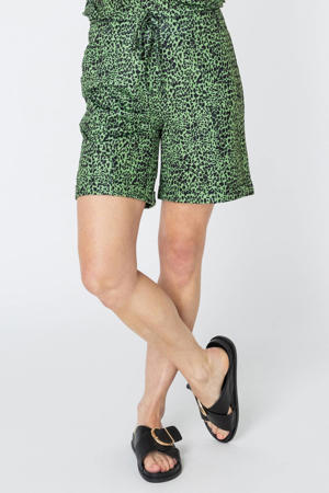 travelstof wide leg high waist casual short groen