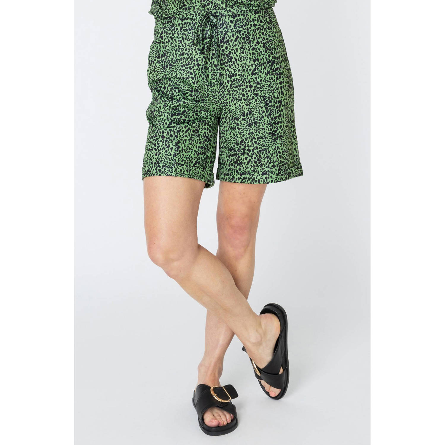 ES&SY travelstof wide leg high waist casual short groen