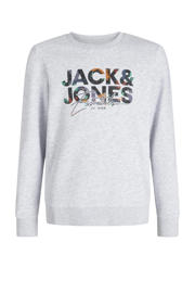 thumbnail: Witte jongens JACK & JONES JUNIOR sweater met logo dessin, lange mouwen, ronde hals en geribde boorden