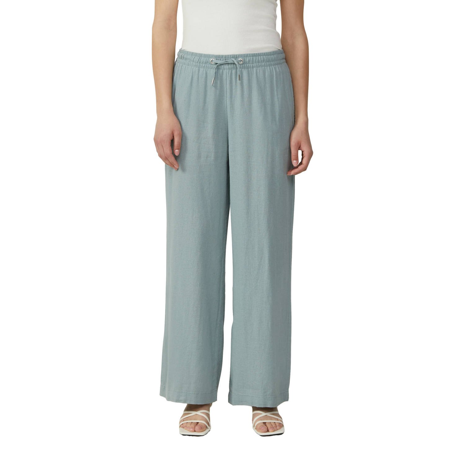 Q S by s.Oliver linnen wide leg regular waist casual broek petrol