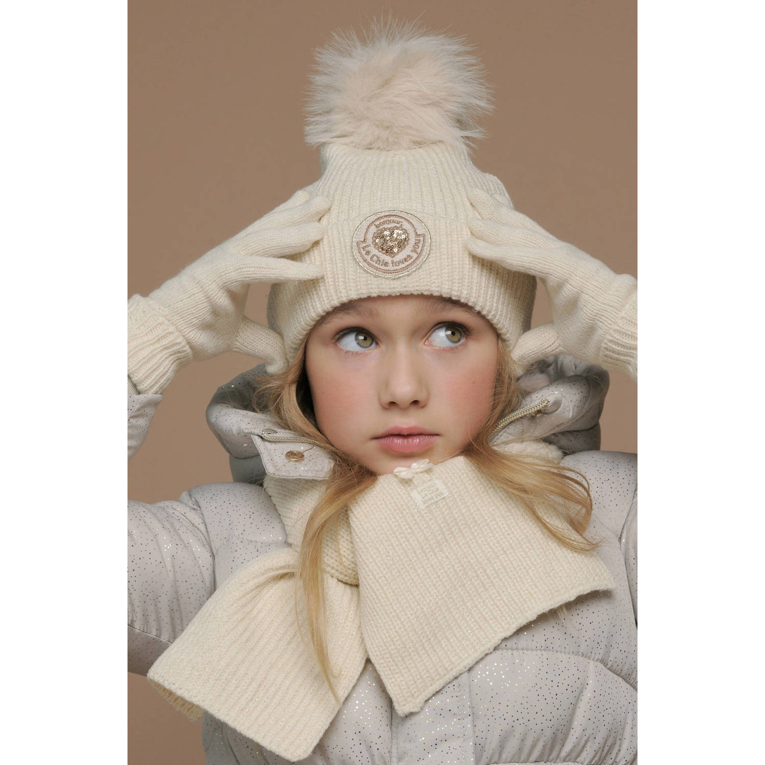 Le Chic muts + sjaal warm offwhite