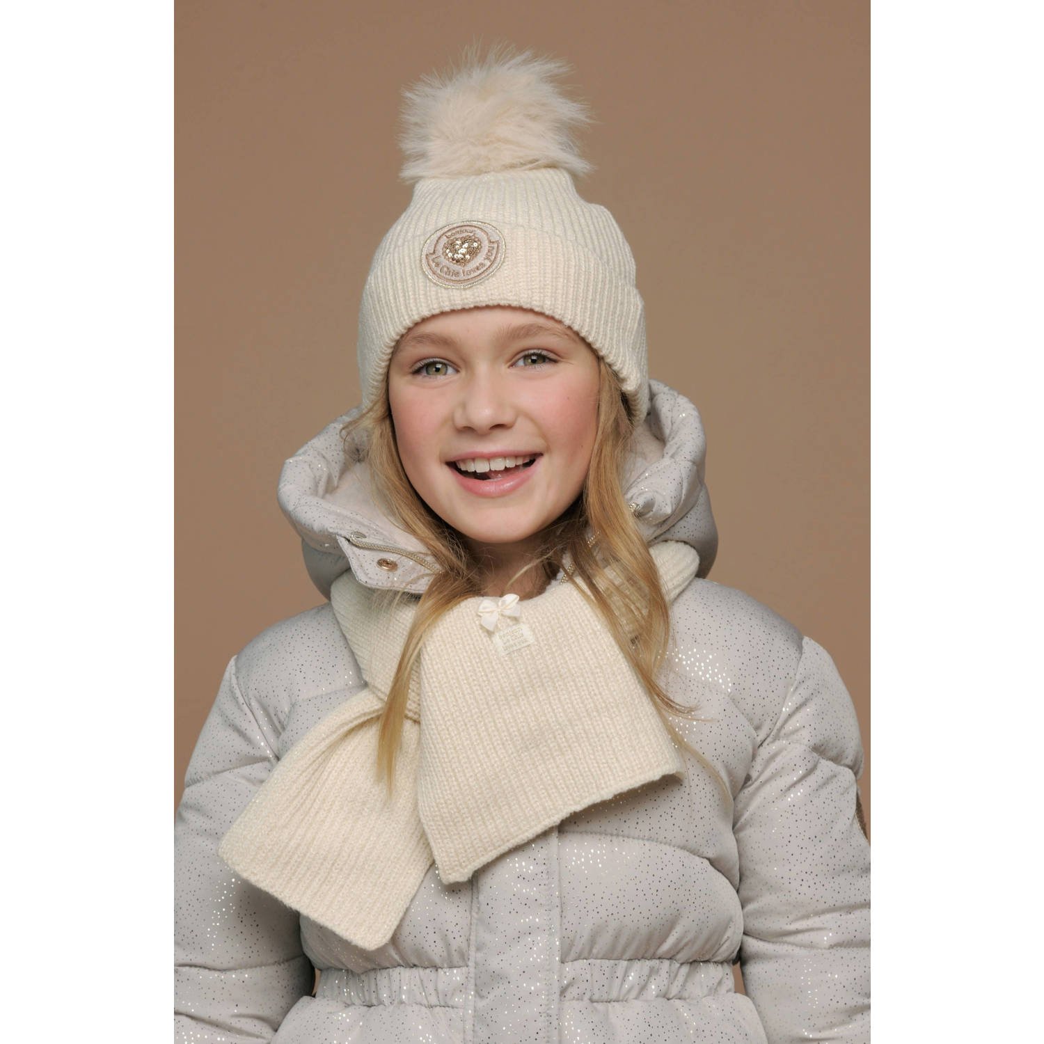 Le Chic muts + sjaal warm offwhite