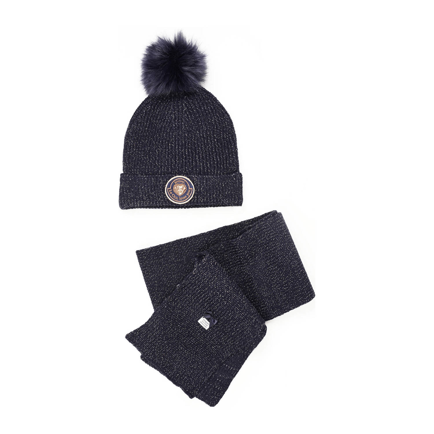 Le Chic muts + sjaal donkerblauw