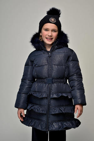 gewatteerde jas met glitter donkerblauw