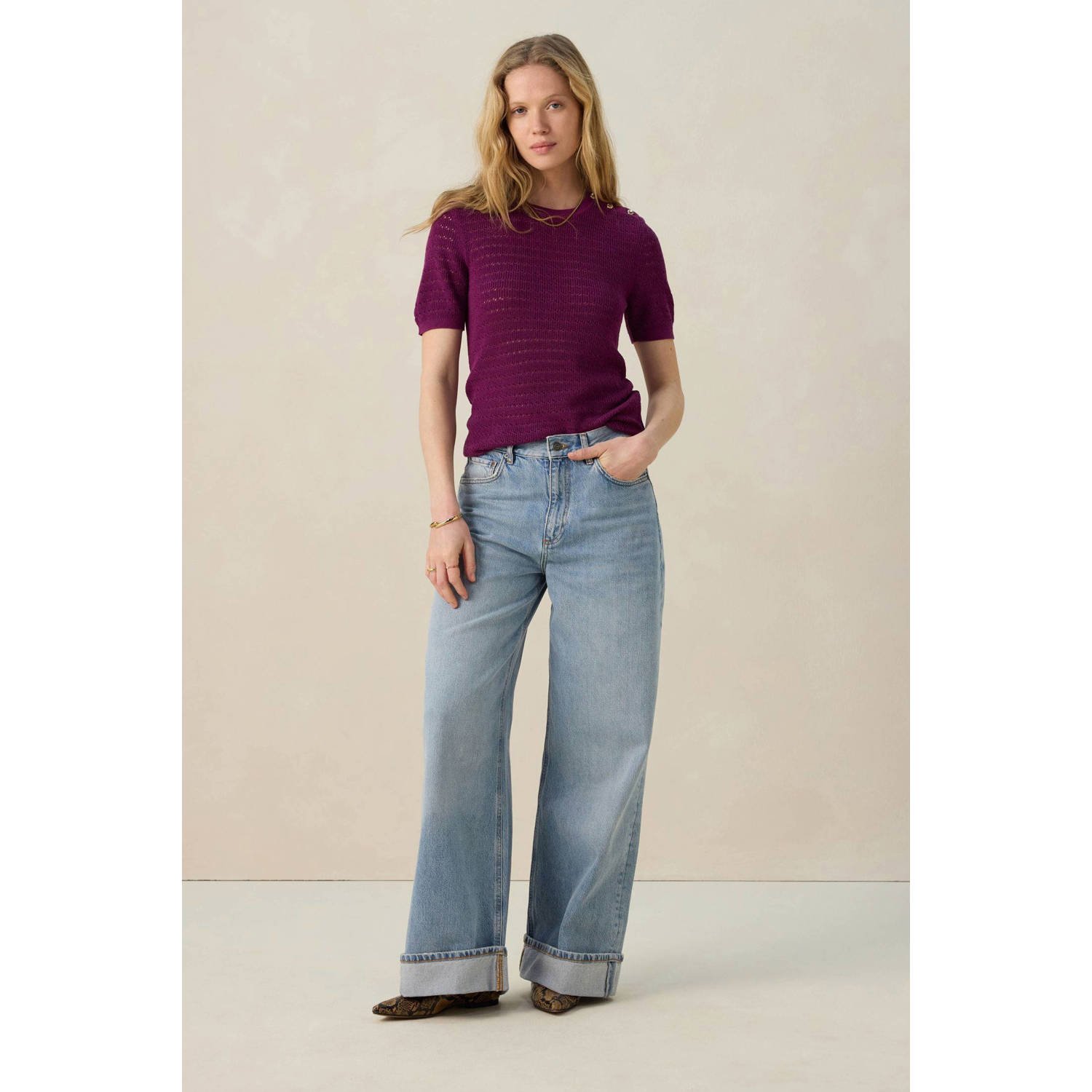 Sissy-Boy gebreide trui aubergine ajour