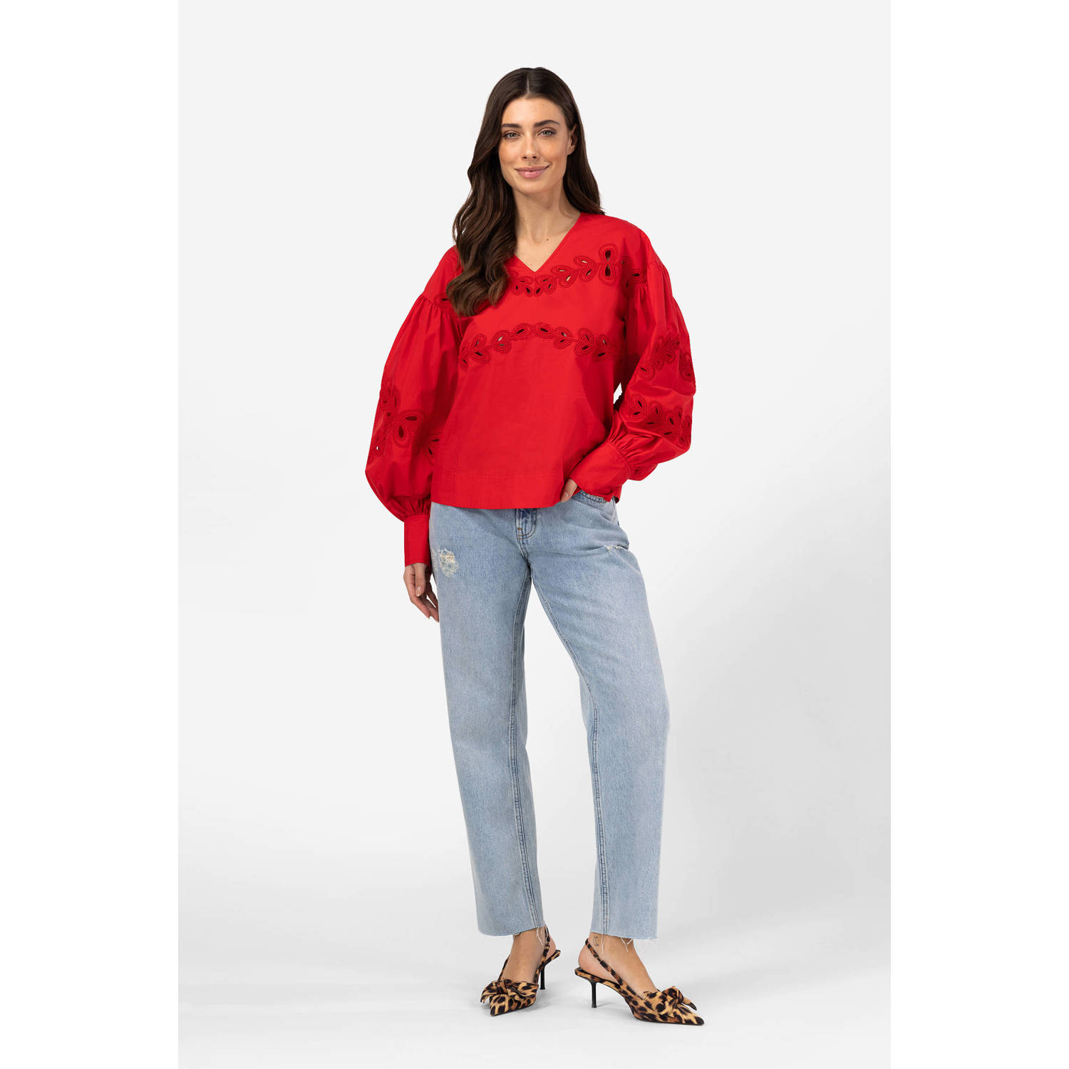 IBANA blousetop rood broderie