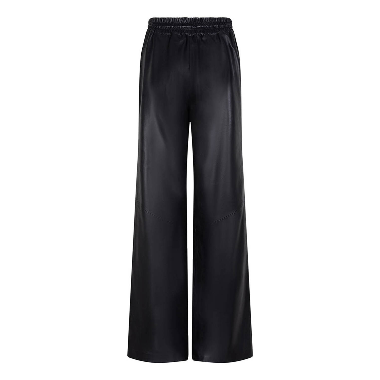IBANA imitatieleren wide leg regular waist casual broek zwart