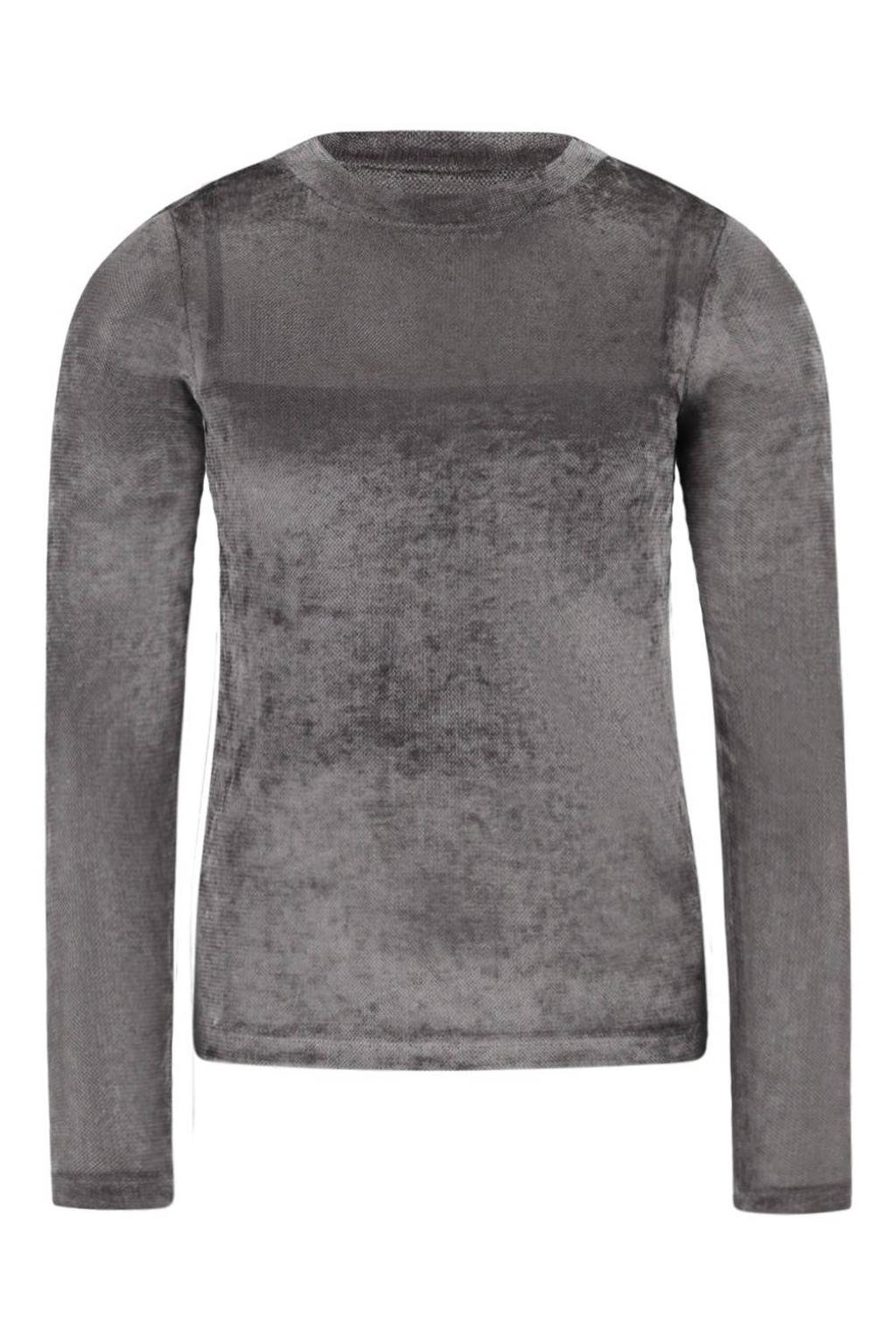 Grijze meisjes Like Flo Young semi-transparante blousetop van polyester met effen, lange mouwen en ronde hals