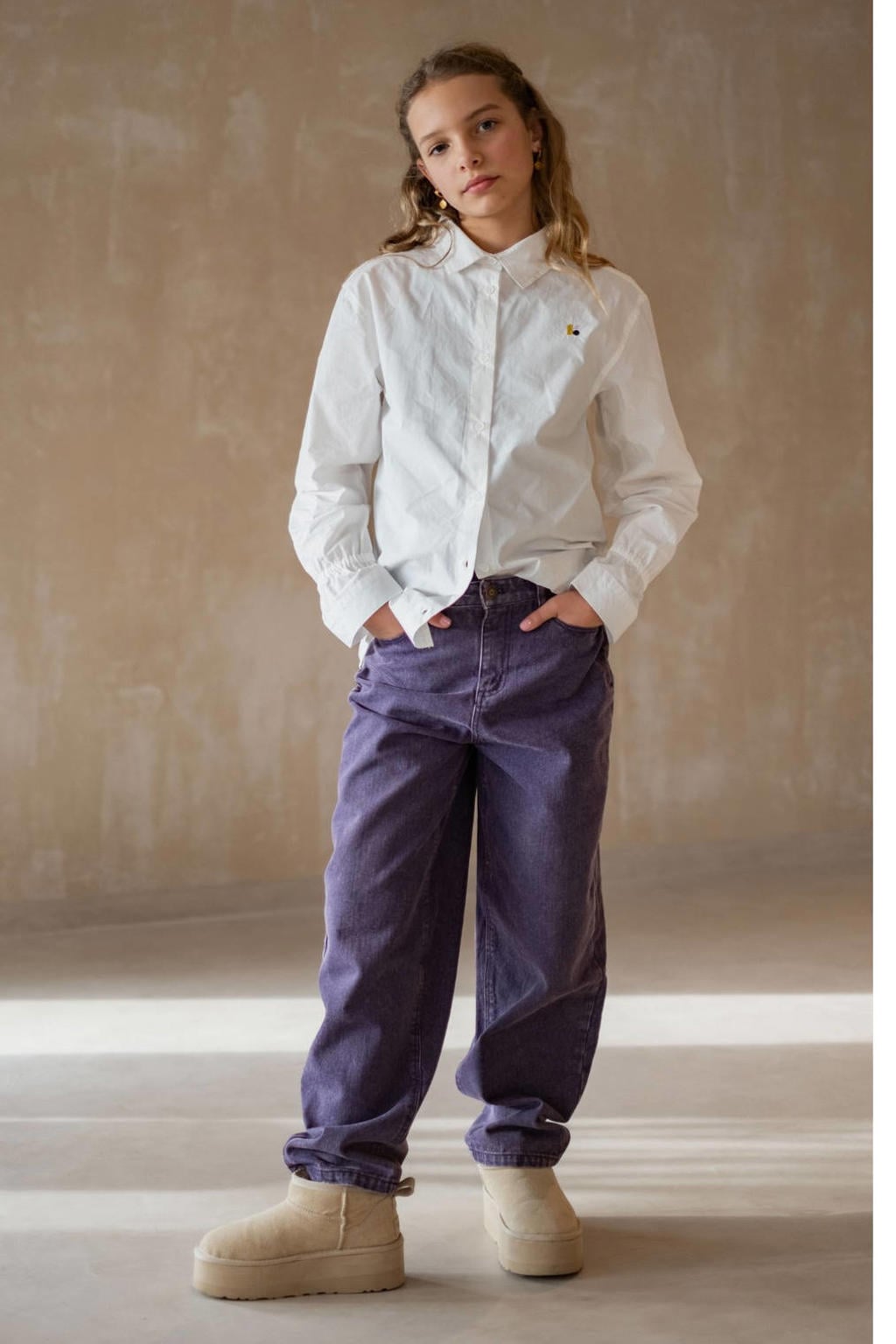 Paarse meisjes Like Flo Young loose fit jeans van denim met regular waist en effen