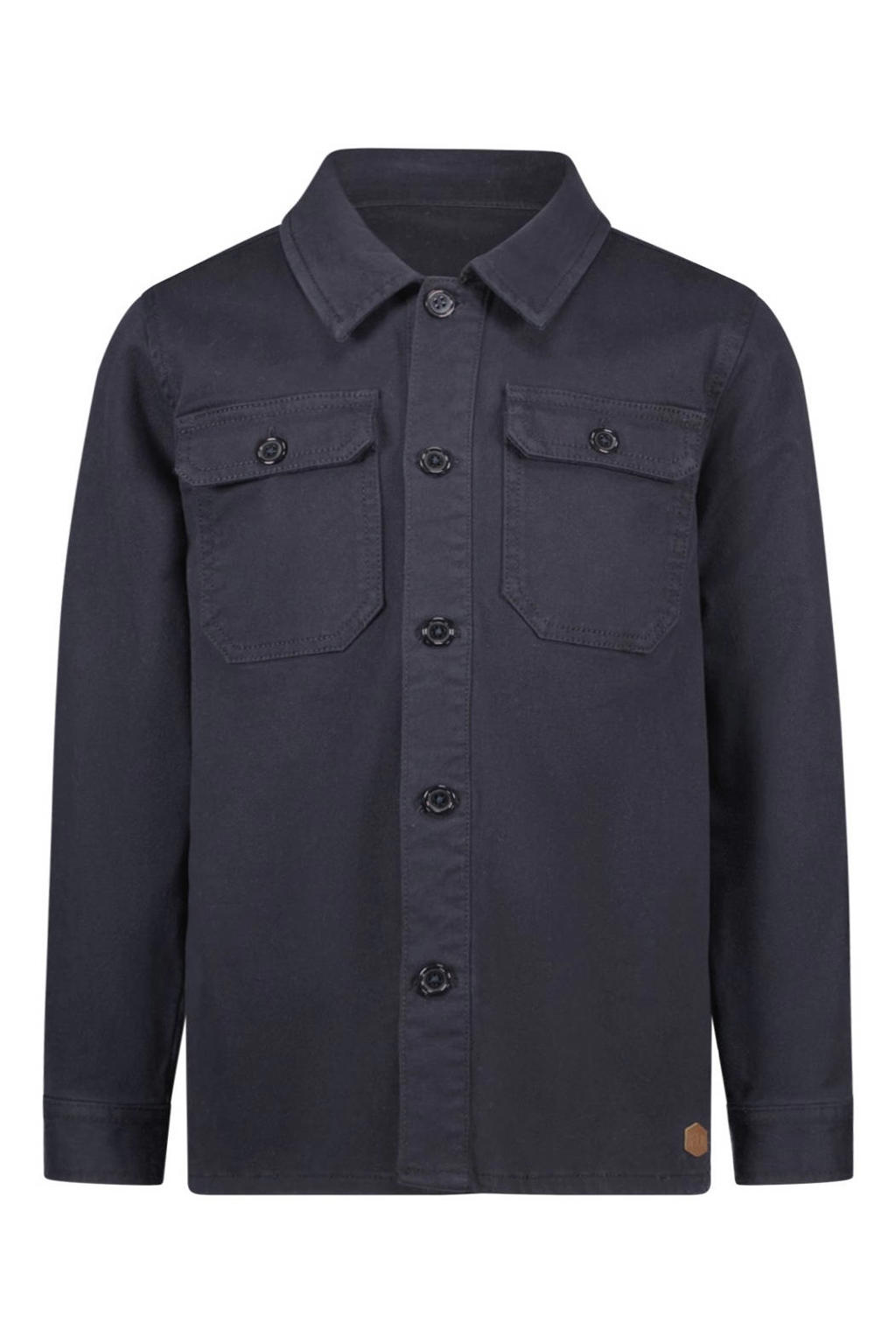 Donkerblauwe jongens Like Flo Boys overshirt van katoen met effen, lange mouwen, knoopsluiting en geweven detail