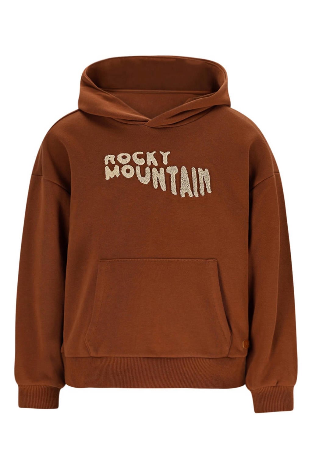 Bruine jongens Like Flo Boys hoodie van sweat materiaal met printopdruk, lange mouwen, capuchon en ritssluiting