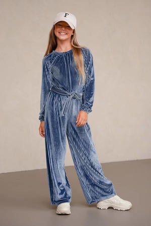 straihgt fit fluwelen jumpsuit blauw