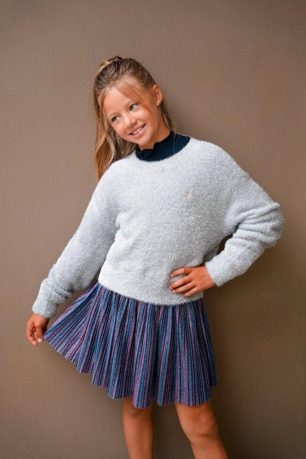 Paars en roze meisjes Like Flo korte rok met glitter voorzien van elastische tailleband met koord