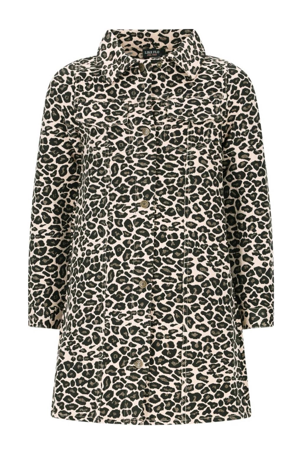 Bruine meisjes Like Flo blousejurk van polyester met dierenprint, lange mouwen, drukknoopsluiting en geweven detail