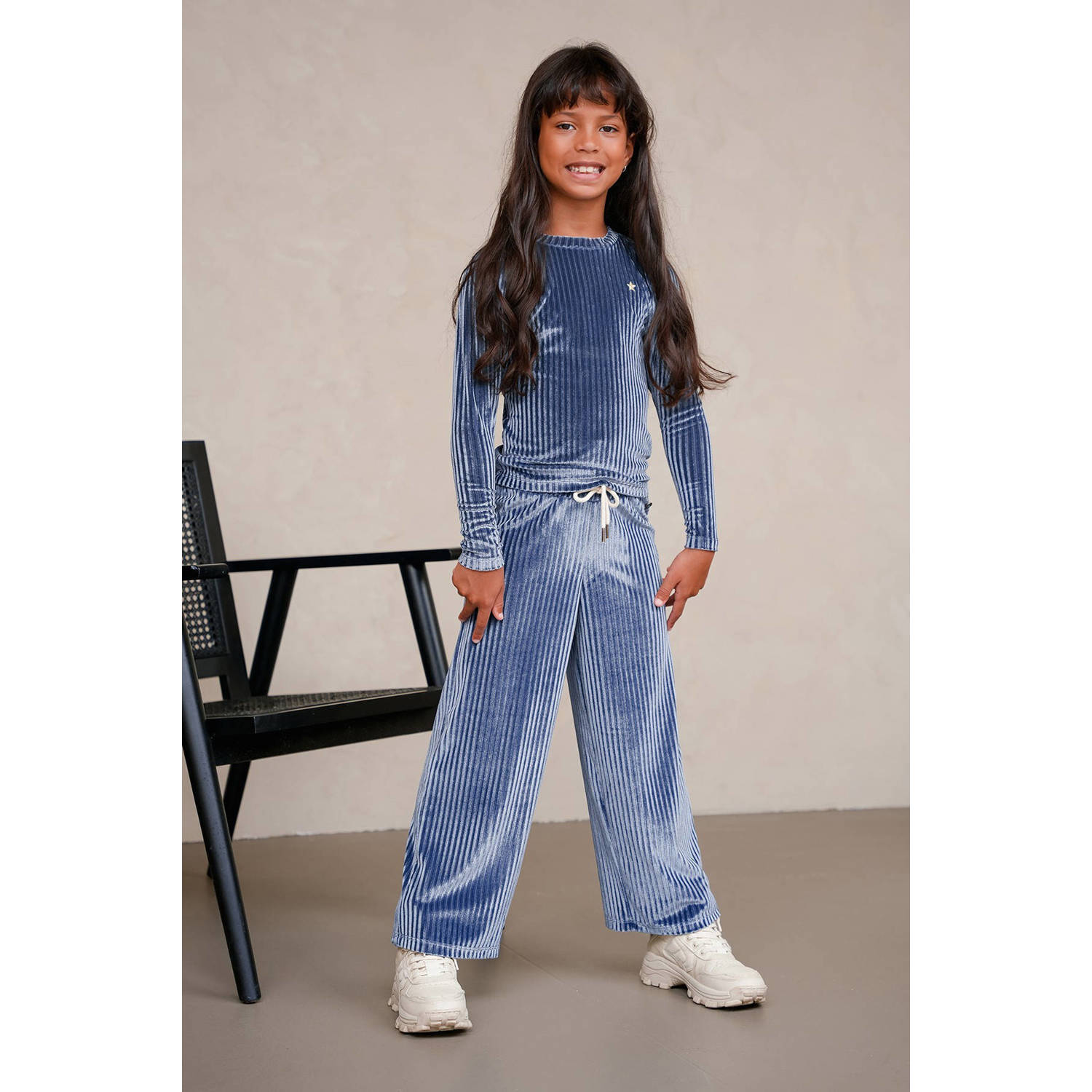 Like Flo fluwelen blousetop blauw