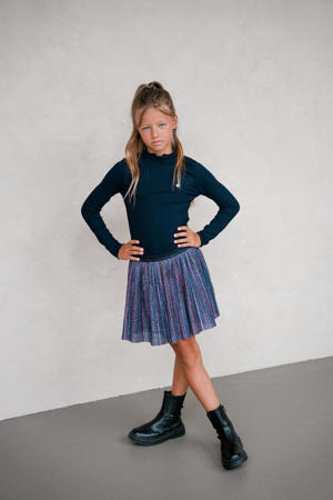 jurk met col rib gebreid donkerblauw