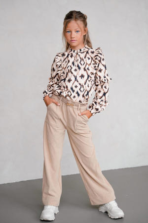 corduroy wide leg casual broek beige