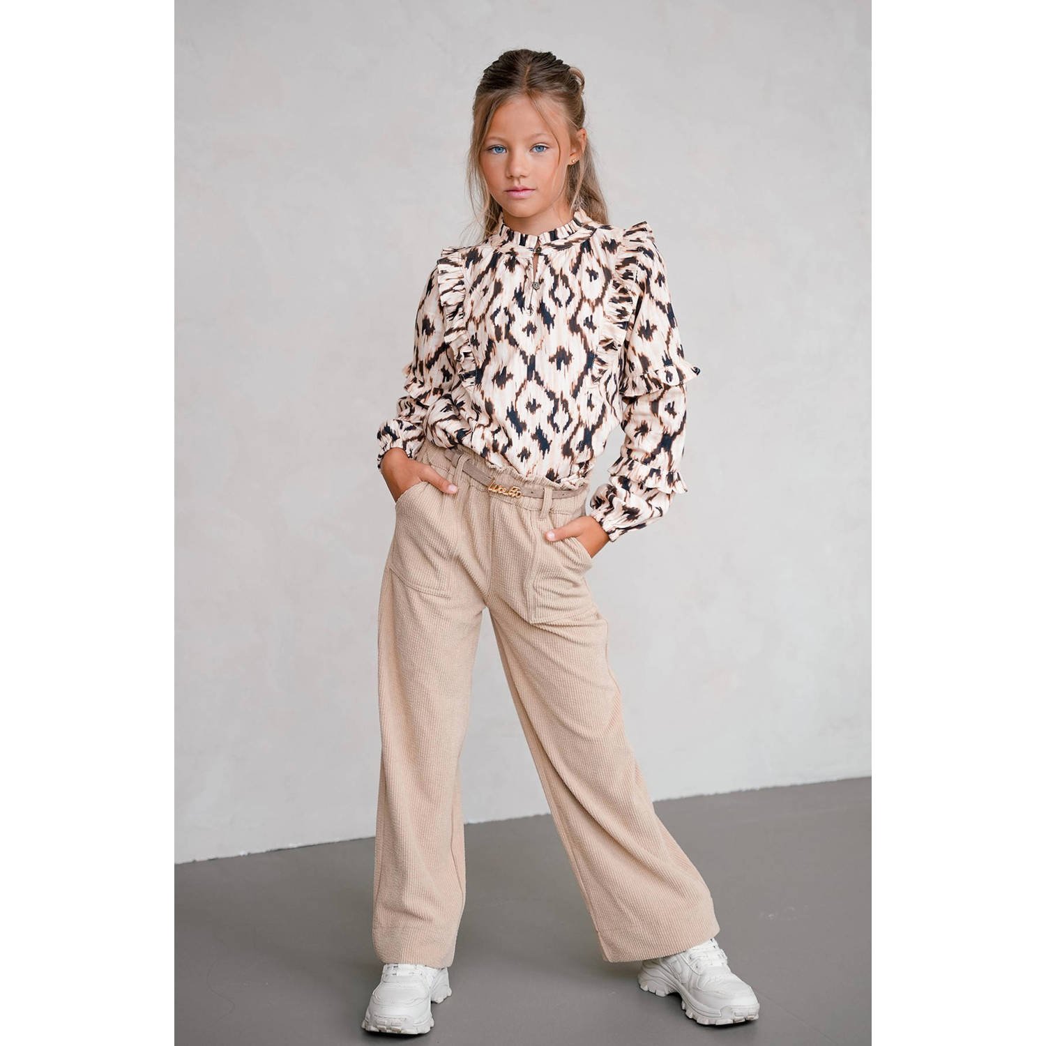 Like Flo corduroy wide leg casual broek beige