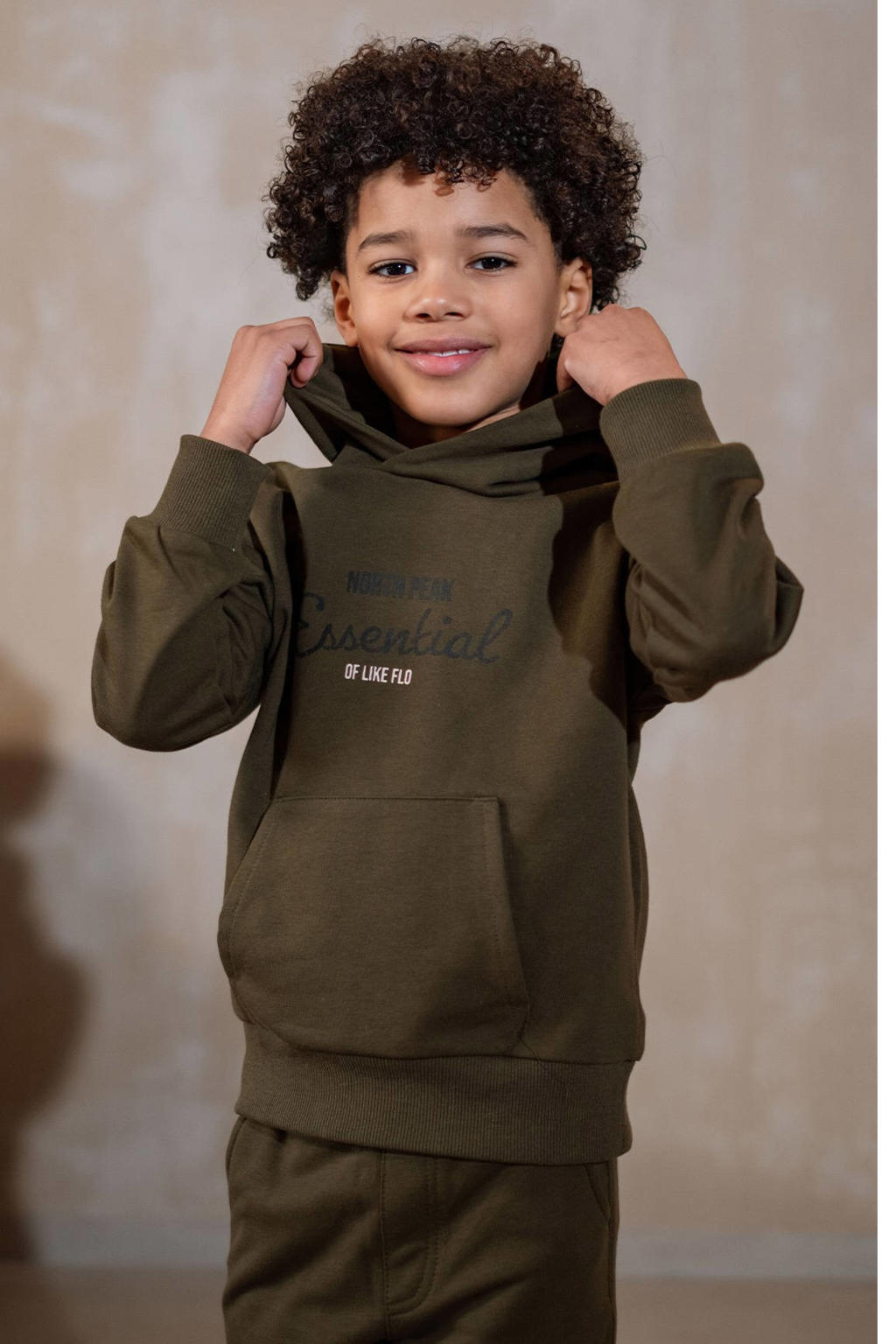 Groene jongens Like Flo Boys hoodie van sweat materiaal met printopdruk, lange mouwen, capuchon en ritssluiting