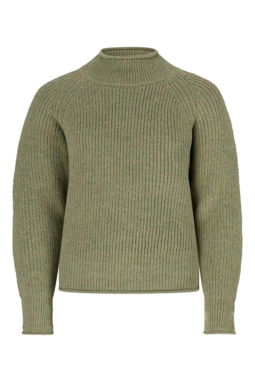 Groene meisjes Like Flo Young trui grof gebreid van polyester met effen, lange mouwen en col