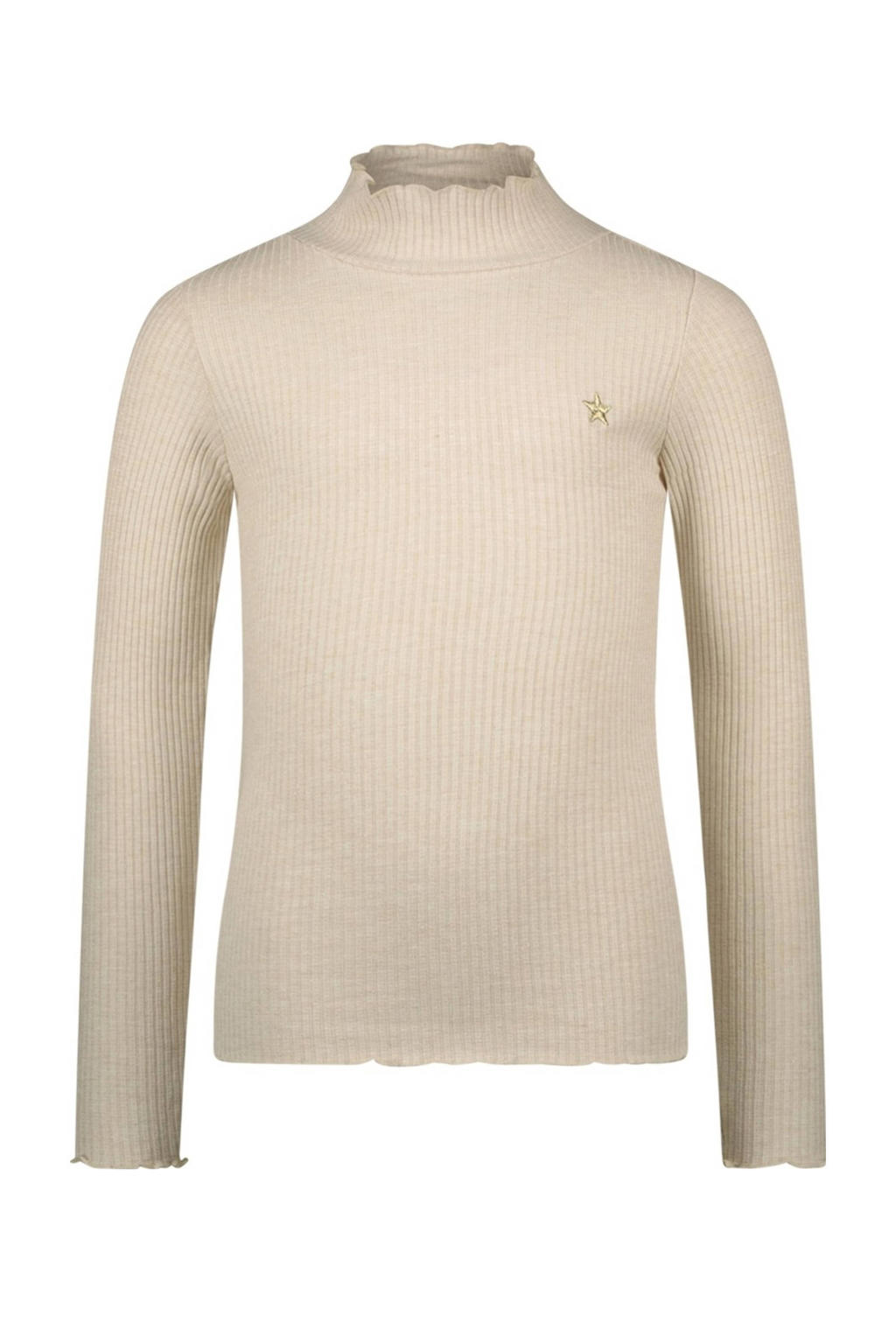 Beige meisjes Like Flo longsleeve van viscose met effen, lange mouwen, opstaande kraag en glitters