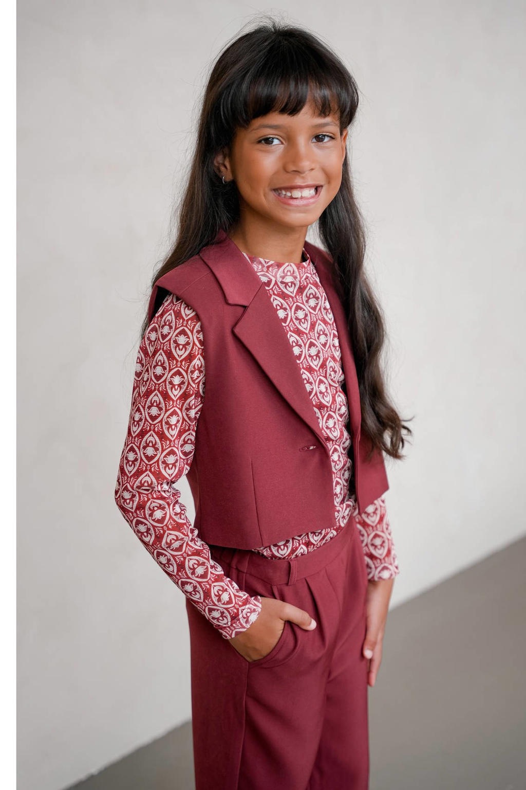 Rode meisjes Like Flo blousetop van polyester met lange mouwen en ronde hals