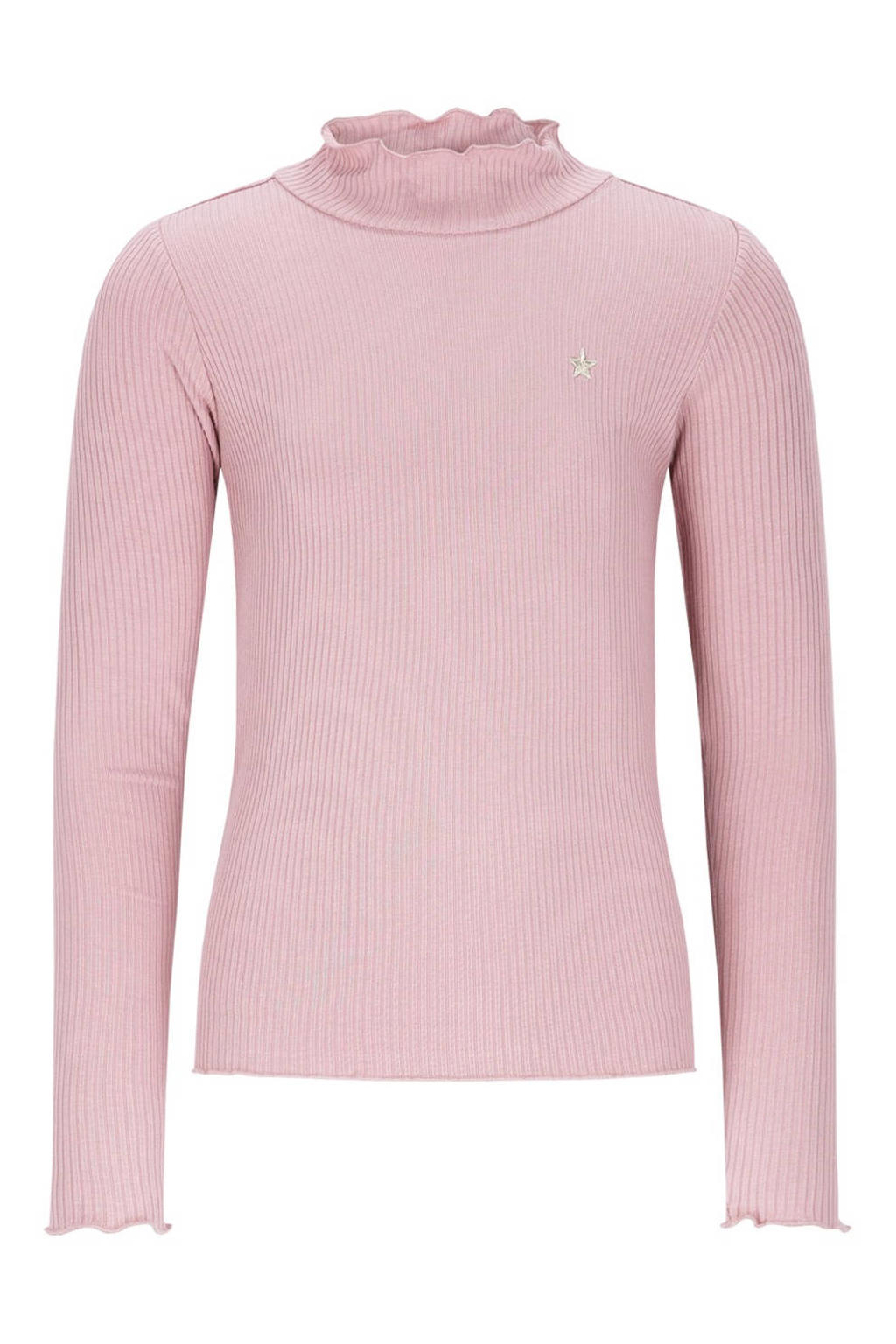 Oudroze meisjes Like Flo longsleeve rib gebreid van viscose met effen, lange mouwen en col
