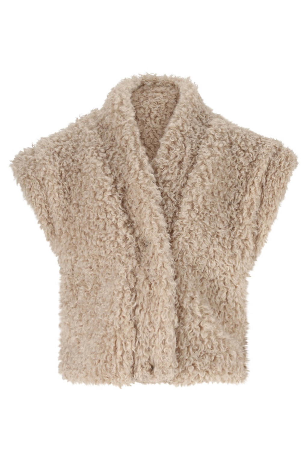Beige meisjes Like Flo Young teddy gilet met effen, korte mouwen, openvallende hals en drukknoopsluiting