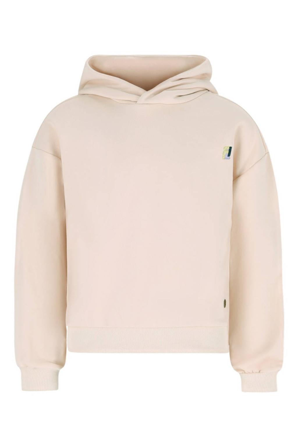 Ecru meisjes Like Flo Young hoodie van katoen met effen, lange mouwen en capuchon