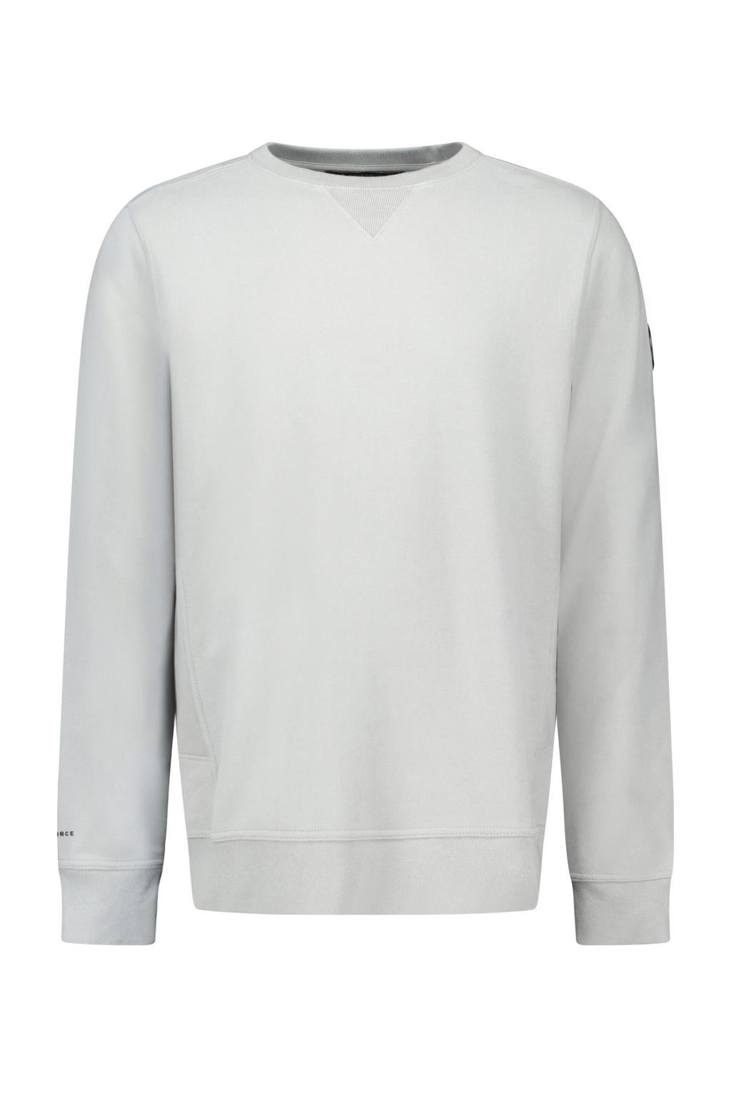 Lichtgrijze jongens Airforce sweater van katoen met effen, lange mouwen, ronde hals en geribde boorden